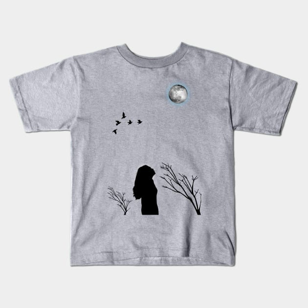 girl looking up at the sky Kids T-Shirt by Express Yourself everyday